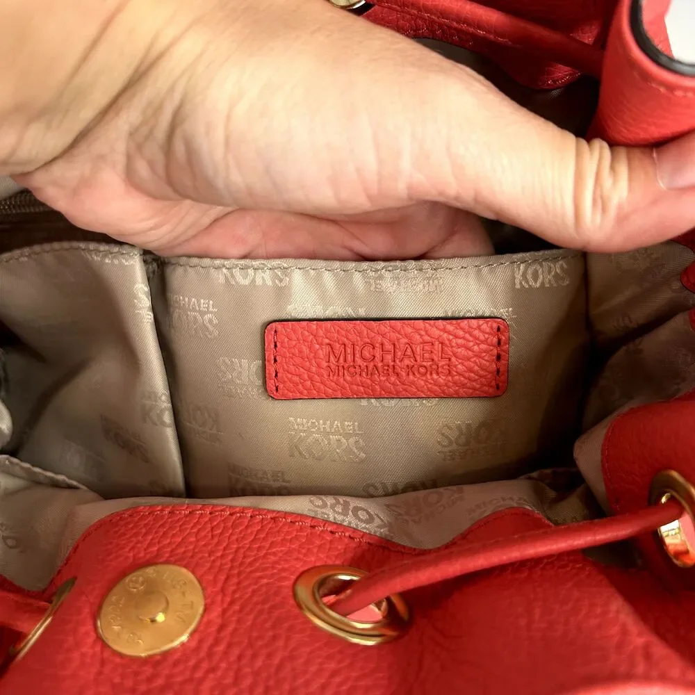 MICHAEL KORS Camden Satchel Crossbody Bag Coral Salmon Pink Leather Gold